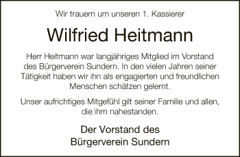 Traueranzeige von Wilfried Heitmann von Neue Westfälische