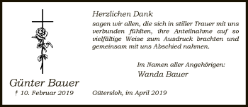 Traueranzeige von Günter Bauer von Neue Westfälische