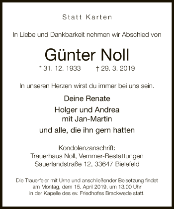Traueranzeige von Günter Noll von Neue Westfälische