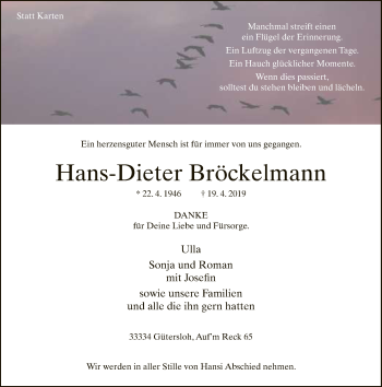 Traueranzeige von Hans-Dieter Bröckelmann von Neue Westfälische