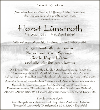 Traueranzeige von Horst Lünstroth von Neue Westfälische