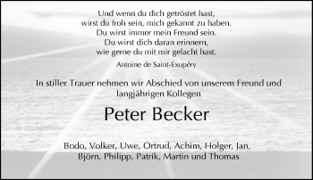 Traueranzeige von Peter Becker von Neue Westfälische