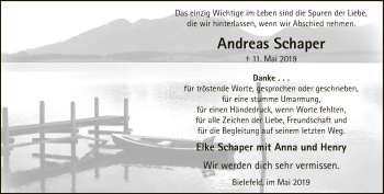 Traueranzeige von Andreas Schaper von Neue Westfälische