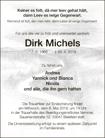 Traueranzeige von Dirk Michels von Neue Westfälische