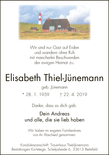 Traueranzeige von Elisabeth Thiel-Jünemann von Neue Westfälische