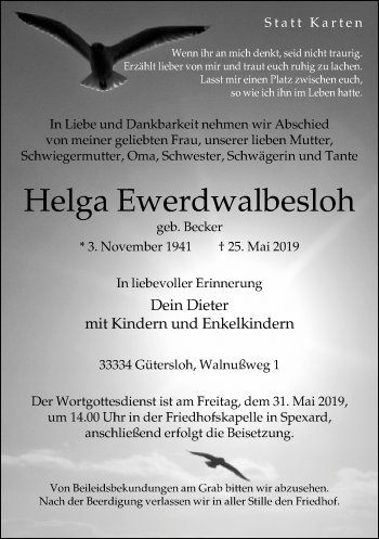 Traueranzeige von Helga Ewerdwalbesloh von Neue Westfälische
