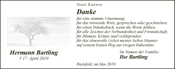 Traueranzeige von Hermann Bartling von Neue Westfälische