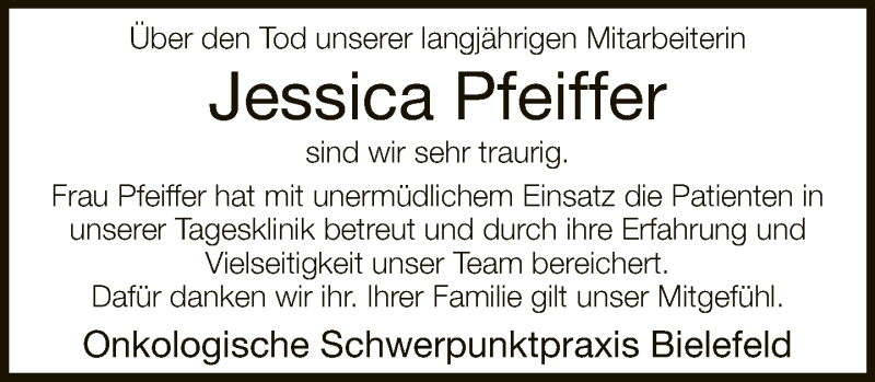  Traueranzeige für Jessica Pfeiffer vom 27.05.2019 aus Neue Westfälische