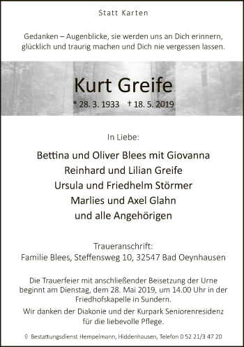 Traueranzeige von Kurt Greife von Neue Westfälische