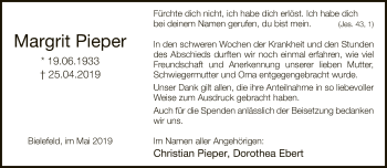 Traueranzeige von Margrit Pieper von Neue Westfälische