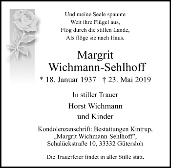 Traueranzeige von Margrit Wichmann-Sehlhoff von Neue Westfälische