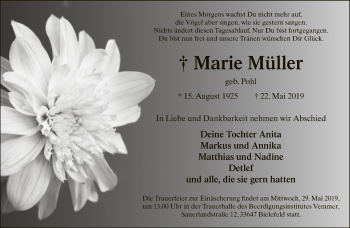 Traueranzeige von Marie Müller von Neue Westfälische