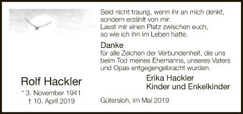 Traueranzeige von Rolf Hackler von Neue Westfälische