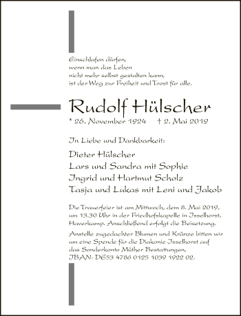 Traueranzeige von Rudolf Hülscher von Neue Westfälische