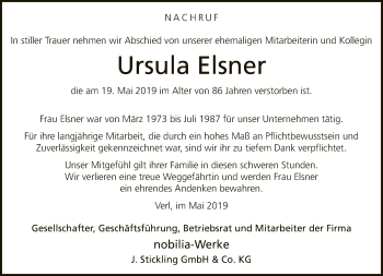 Traueranzeige von Ursula Elsner von Neue Westfälische