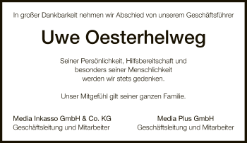 Traueranzeige von Uwe Oesterhelweg von Neue Westfälische