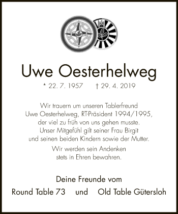 Traueranzeige von Uwe Oesterhelweg von Neue Westfälische