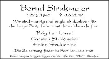 Traueranzeige von Bernd Strukmeier von Neue Westfälische