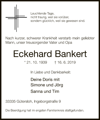Traueranzeige von Eckehard Bankert von Neue Westfälische