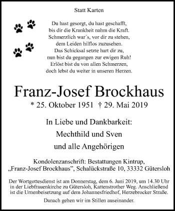Traueranzeige von Franz-Josef Brockhaus von Neue Westfälische