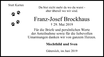 Traueranzeige von Franz-Josef Brockhaus von Neue Westfälische