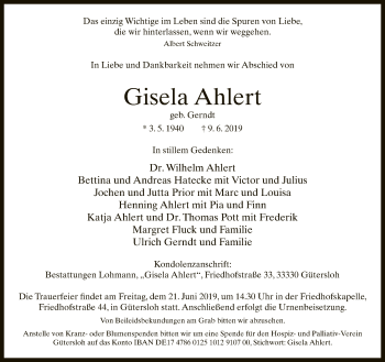 Traueranzeige von Gisela Ahlert von Neue Westfälische