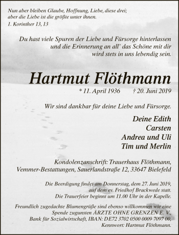 Traueranzeige von Hartmut Flöthmann von Neue Westfälische