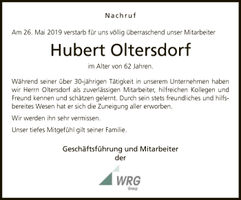 Traueranzeige von Hubert Oltersdorf von Neue Westfälische