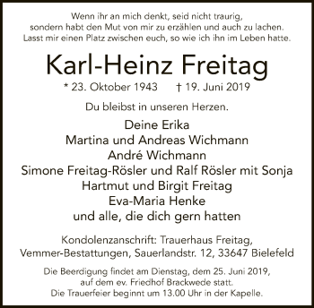 Traueranzeige von Karl-Heinz Freitag von Neue Westfälische