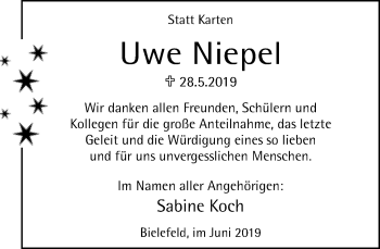 Traueranzeige von Uwe Niepel von Neue Westfälische