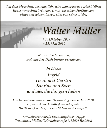 Traueranzeige von Walter Müller von Neue Westfälische