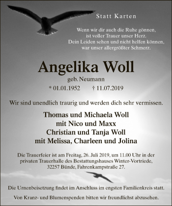 Traueranzeige von Angelika Woll von Neue Westfälische