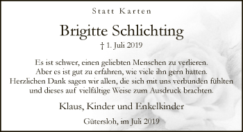 Traueranzeige von Brigitte Schlichting von Neue Westfälische