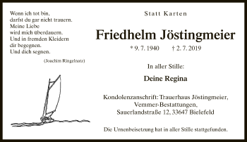 Traueranzeige von Friedhelm Jöstingmeier von Neue Westfälische