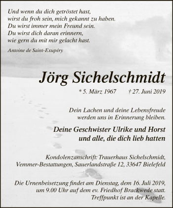 Traueranzeige von Jörg Sichelschmidt von Neue Westfälische