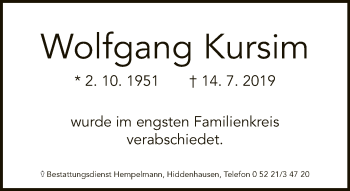 Traueranzeige von Wolfgang Kursirr von Neue Westfälische