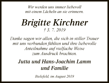 Traueranzeige von Brigitte Kirchner von Neue Westfälische