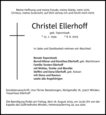 Traueranzeige von Christel Ellerhoff von Neue Westfälische