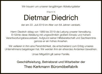 Traueranzeige von Dietmar Diedrich von Neue Westfälische