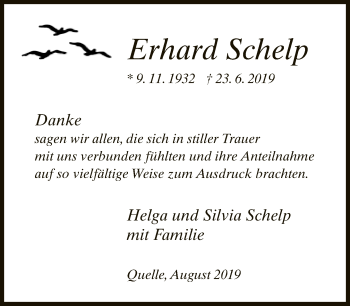 Traueranzeige von Erhard Schelp von Neue Westfälische