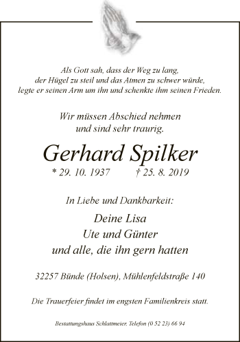Traueranzeige von Gerhard Spilker von Neue Westfälische