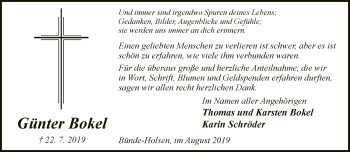 Traueranzeige von Günter Bokel von Neue Westfälische