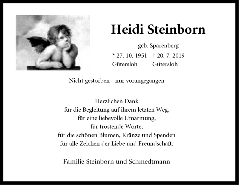  Traueranzeige für Heidi Steinborn vom 17.08.2019 aus Neue Westfälische