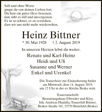 Traueranzeige von Heinz Bittner von Neue Westfälische