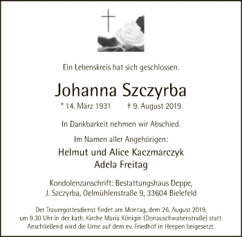 Traueranzeige von Johannes Szczyrba von Neue Westfälische