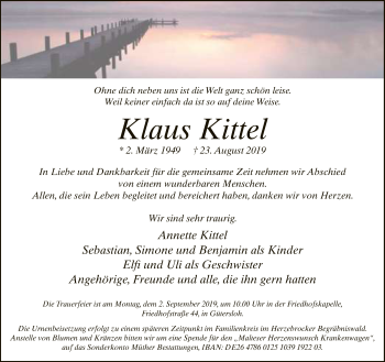 Traueranzeige von Klaus Kittel von Neue Westfälische
