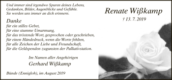 Traueranzeige von Renate Wißkamp von Neue Westfälische
