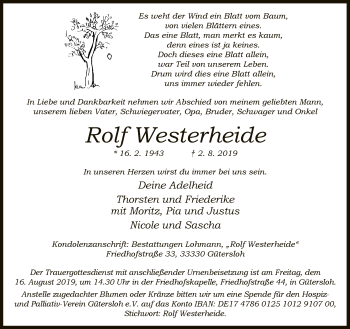 Traueranzeige von Rolf Westerheide von Neue Westfälische