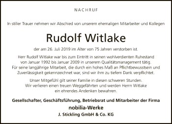 Traueranzeige von Rudolf Witlake von Neue Westfälische