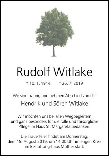 Traueranzeige von Rudolf Witlake von Neue Westfälische